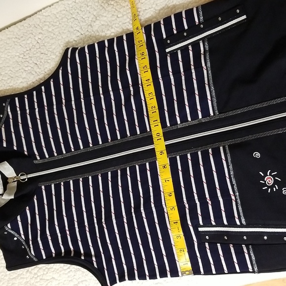 Dolcezza Long Fall Spring Vest Wearable Art / Sz S / Navy blue, white - Picture 17 of 17